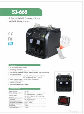 Free Spare Parts Smart 2CIS Handle Rechargeable Banknote Sorter Machine SJ-668L Double Pocket With Serial Number